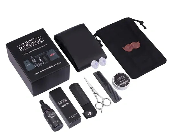 Men's Republic 6pc Beard Grooming Kit with Bag and Apron